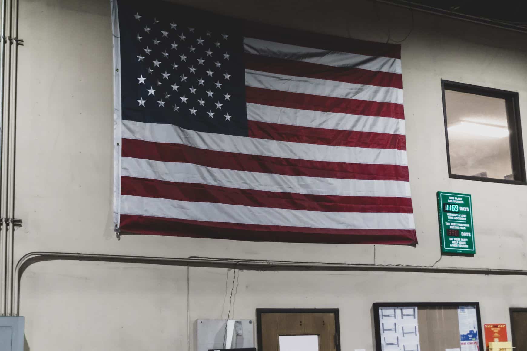 American flag hanging on wall