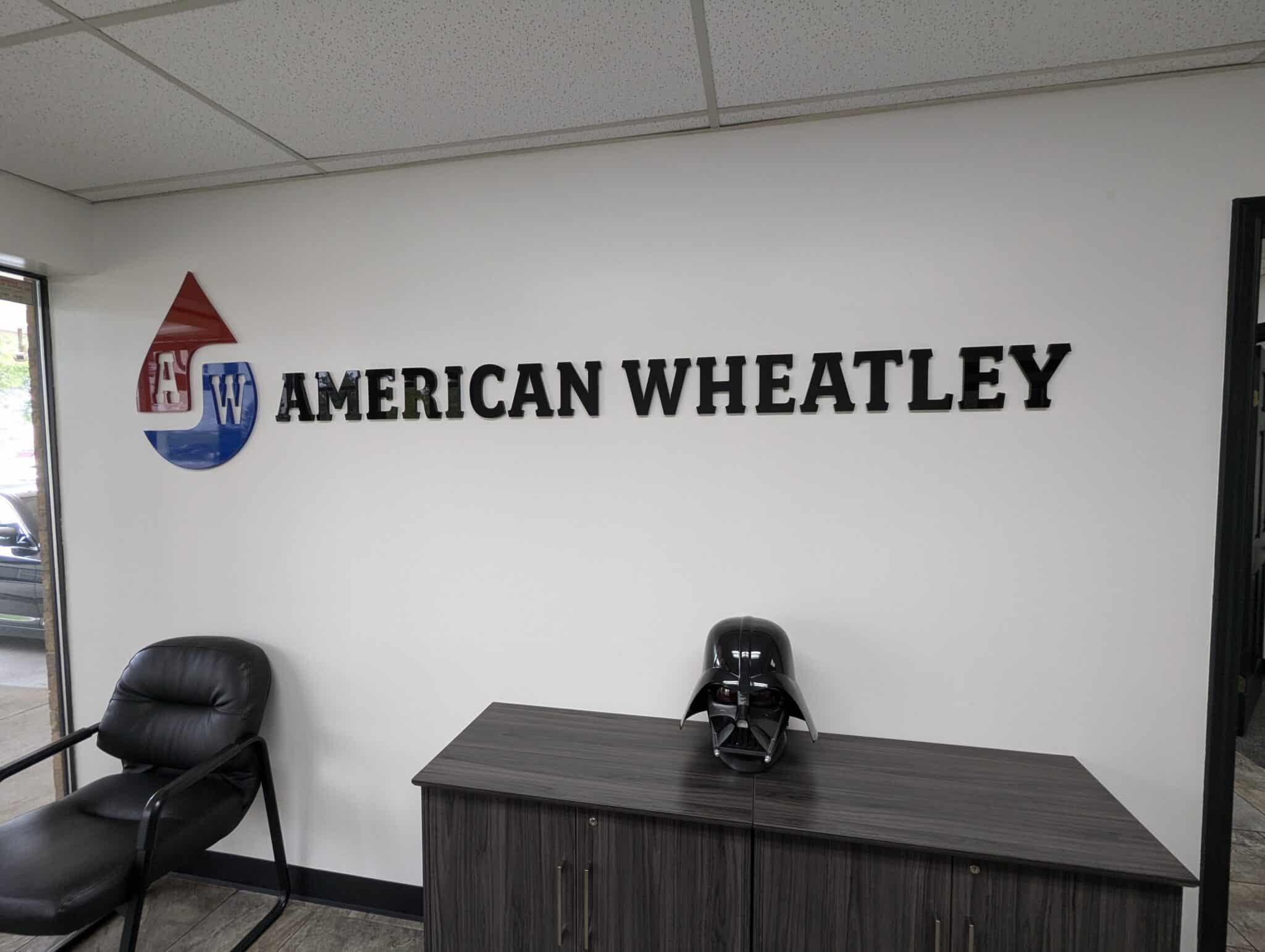 The American Wheatley sign inside their reception.